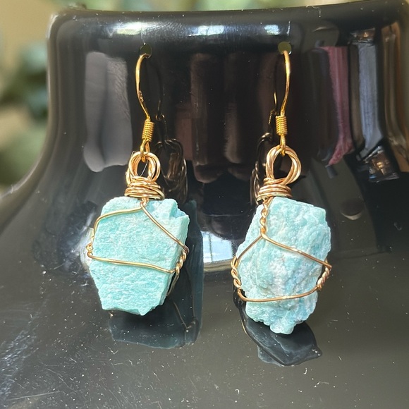 Jewelry - Amazonite 18 K Plated 925 Stamped Sterling Silver Raw Earrings